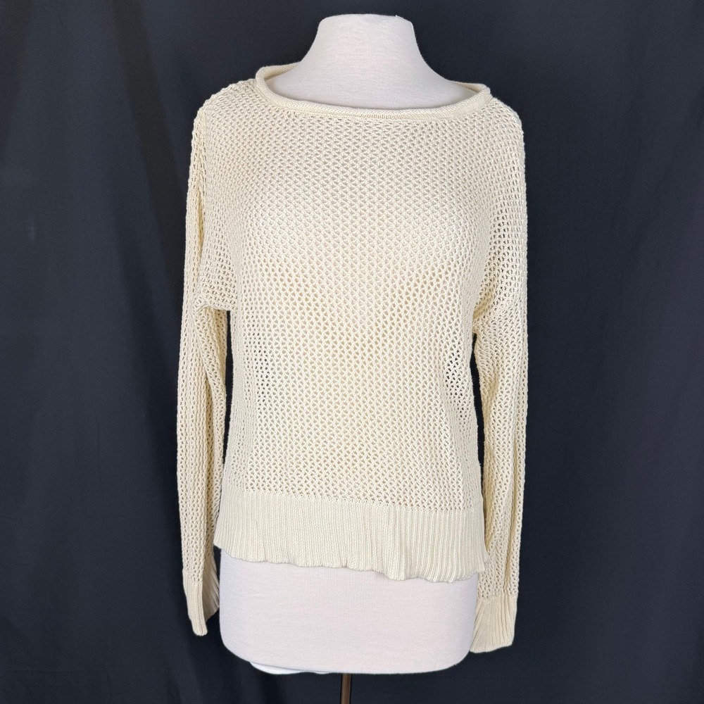 Sanctuary Cream 100% Cotton Open Knit Mesh Sweater L EUC Coastal Boho
